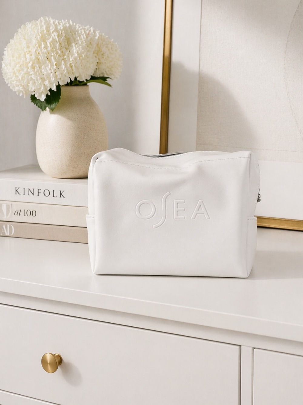 OSEA White Embossed Logo Pouch